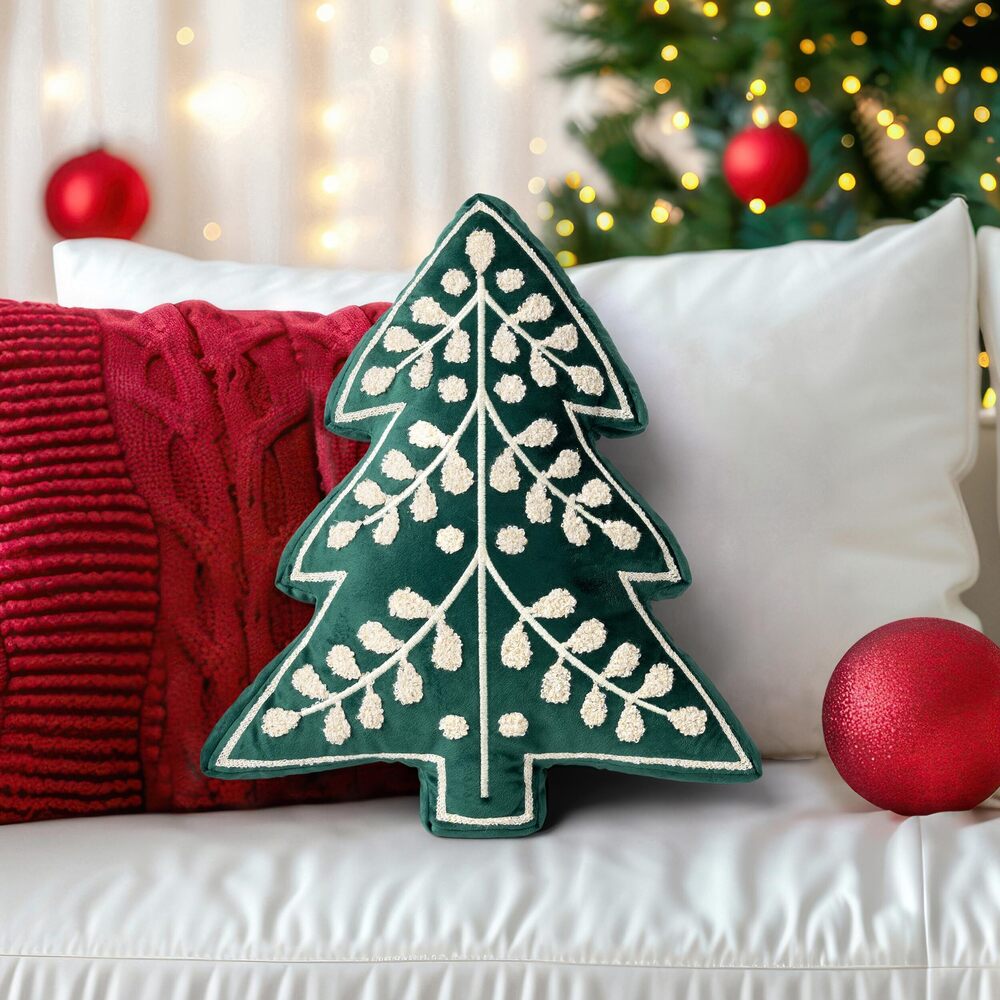 9592 18.5" Embroidered Merry Christmas Tree Decorative Throw Pillow